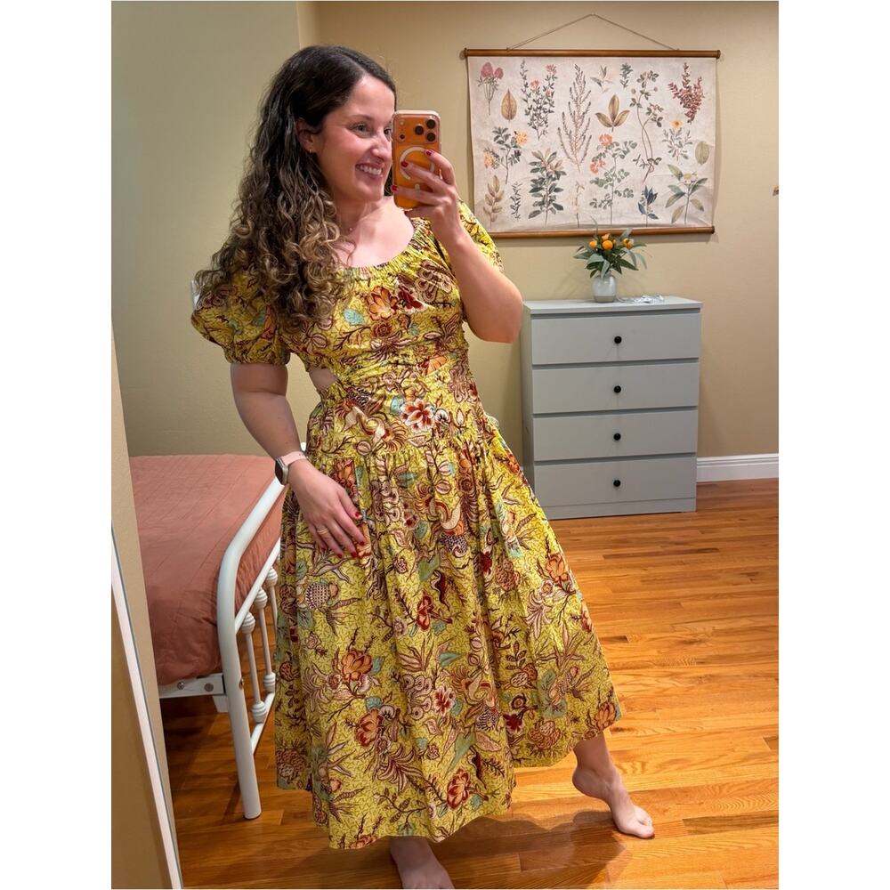 Ulla Johnson Cotton Yellow Floral Maxi Dress with Puff Sleeves 4 - Picture 3 of 15